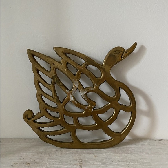Brass swan Trivet Mann Korea Chinoiserie vintage - Picture 3 of 6